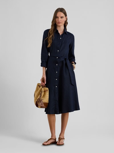 Lauren Ralph Lauren Tailliertes Freizeitkleid aus reinem Leinen Marine 1