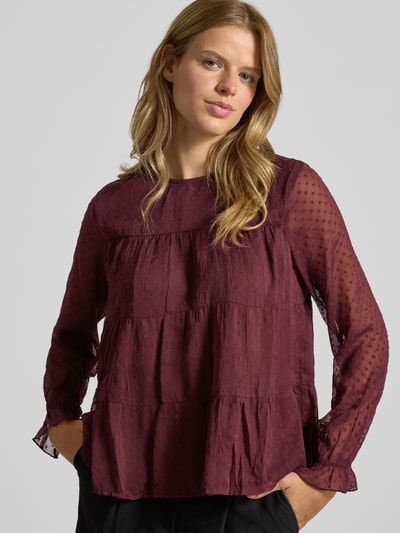 Only Relaxed fit blouse met lange mouwen en dobbystructuur, model 'ELIZA LIFE' Bordeaux - 3