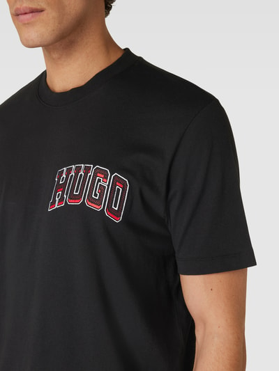 HUGO T-shirt met labelstitching, model 'Dasko' Zwart - 3