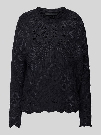 Vero Moda Cropped Strickpullover mit Lochstrickmuster Modell 'KENIA' Black 2