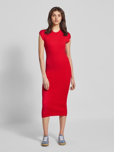 Tommy Hilfiger Midi-jurk in riblook Rood - 4