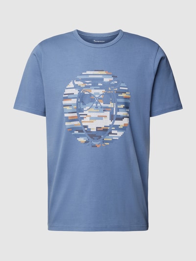 Knowledge Cotton Apparel T-shirt met motiefprint Rookblauw - 2