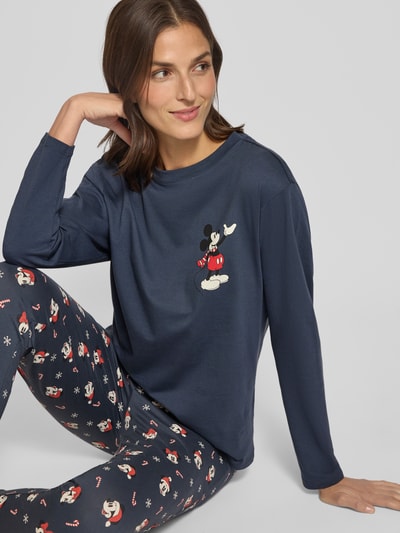 Jake*s Casual Pyjama-Oberteil mit Motiv-Print und Rundhalsausschnitt Dunkelblau 3