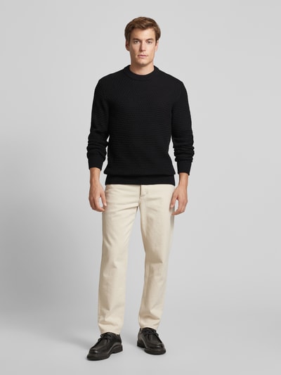 Casual Friday Strickpullover mit Strukturmuster Modell 'Karl' Black 1