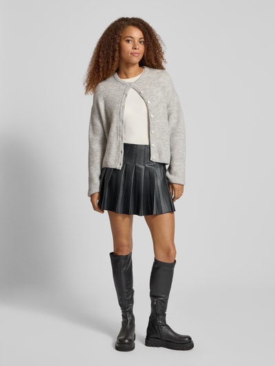 Only Rok in leerlook met plooien, model 'DORIT' Zwart - 1