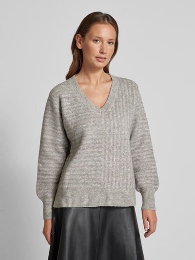 Vero Moda Comfort Fit Strickpullover mit zweifachem Streifenmuster Modell 'URANUS' Hellgrau 4