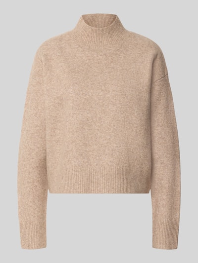 Produktfoto, Turtleneck-Pullover mit Woll-Anteil und Rundhalsausschnitt von Neo Noir in Beige, gerader Schnitt, gerippte Abschlüsse, Modell Paulina
