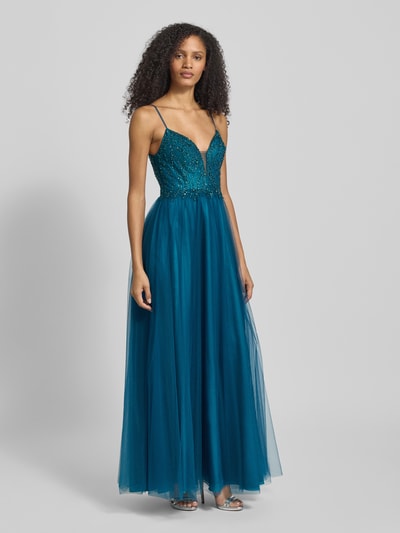 Jake*s Cocktail Abendkleid mit Ziersteinbesatz Petrol 1