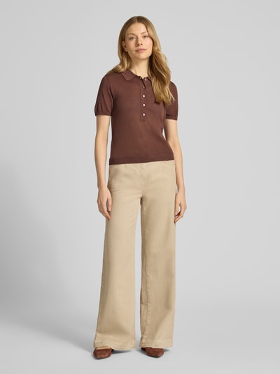 MANGO Strickshirt mit Polokragen und kurzer Knopfleiste Modell 'TENCYP' Dunkelbraun 1
