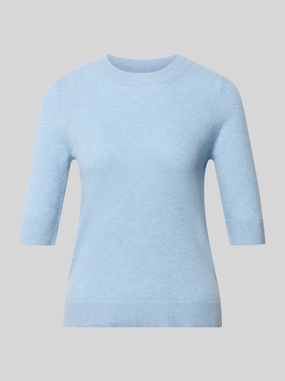 Produktfoto, Strickpullover mit 1/2-Arm und Rundhalsausschnitt von Christian Berg Woman in Hellblau, feine Baumwollstruktur, Slim Fit, glatte Oberfläche.