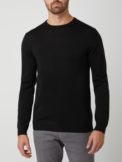 Matinique Gebreide pullover van lanawol, model 'Margrate Merino' Zwart - 4