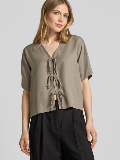 Selected Femme Bluzka z wiązaniem model ‘NATUK’ Oliwkowy 3