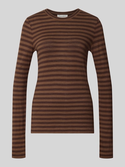 Produktfoto, Regular Fit Langarmshirt aus reiner Baumwolle von Marc O'Polo, braun mit dunkelbraunen Streifen, glatte Textur