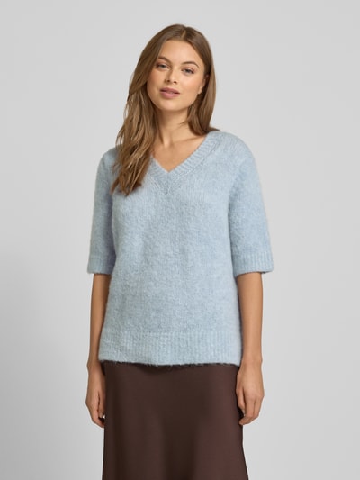 Milano Italy Gebreide pullover met V-hals en 1/2-mouwen Bleu - 4