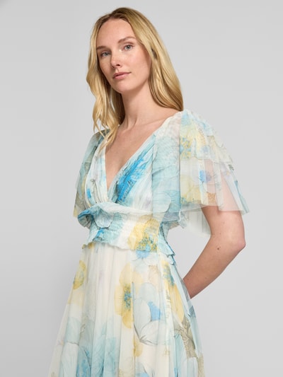 LACE & BEADS Knielange cocktailjurk met V-hals Lichtblauw - 3