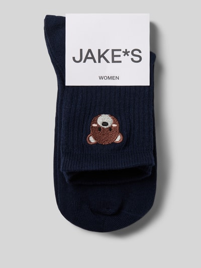 Produktfoto, Socken mit Label-Print im 2er-Pack von Jake*s Casual, granatowe, bawełniany miks, żebrowane wykończenie, widoczny nadruk