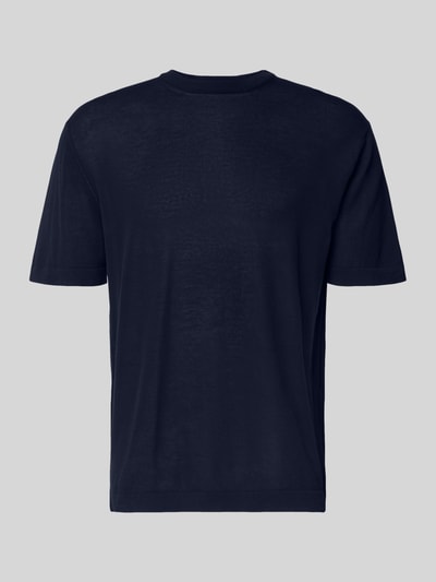 Produktfoto, dunkles T-Shirt mit geripptem Rundhalsausschnitt aus reiner Baumwolle, Regular Fit, Rückseite sichtbar, T-Shirt mit geripptem Rundhalsausschnitt von CRUNA