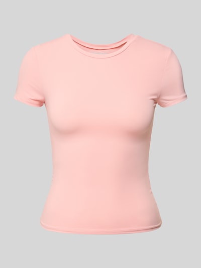 Review T-shirt z prążkowanym okrągłym dekoltem Różowy 2