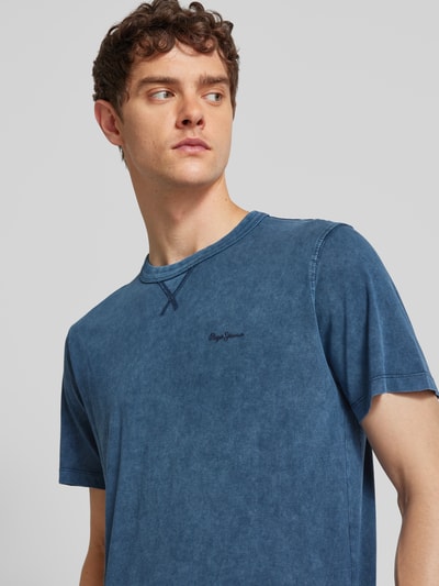 Pepe Jeans T-shirt met labelstitching, model 'Silverton' Donkerblauw - 3