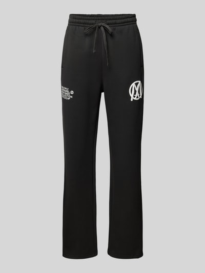 Multiply Apparel Spodnie dresowe o kroju regular fit z nadrukiem z logo Czarny 2
