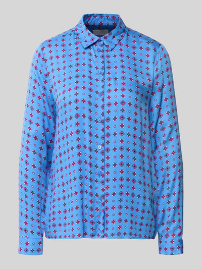 Produktfoto, Regular Fit Hemdbluse aus reiner Viskose von Milano Italy, blauwe en rode grafische print, regular fit, overhemdkraag, doorlopende knoopsluiting, met lange mouwen, ruglengte maat 36: 64 cm, mouwlengte maat 36: 58 cm