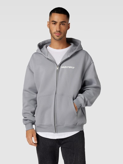 Multiply Apparel Oversized sweatjack met labelprint Lichtgrijs - 4