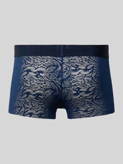 Produktfoto, Trunks aus Spitze mit elastischem Logo-Bund von HOM in dunkelblau, semi-transparante look, elastische materiaalmix