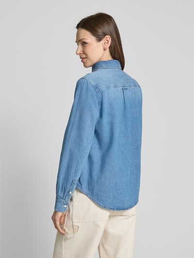 Gant Regular fit overhemdblouse met labelstitching Lichtblauw gemêleerd - 5