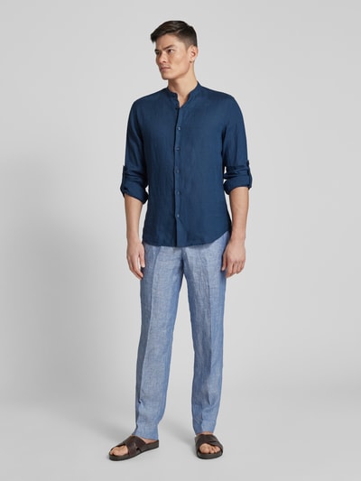 SELECTED HOMME Regular fit linnen overhemd met maokraag, model 'KYLIAN' Marineblauw - 1