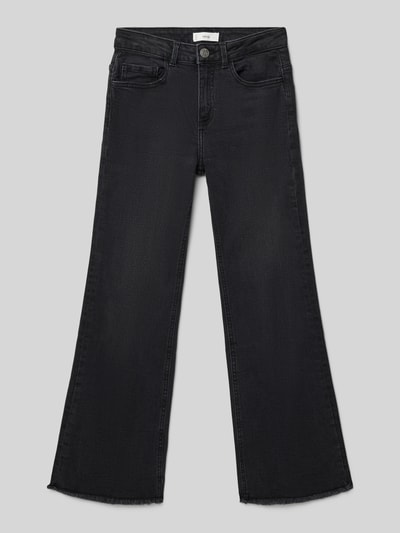 Produktfoto, Flared Jeans mit 5-Pocket-Design von Mango im Flared-Cut aus Baumwoll-Elasthan-Mix, schwarze Jeans-Struktur.