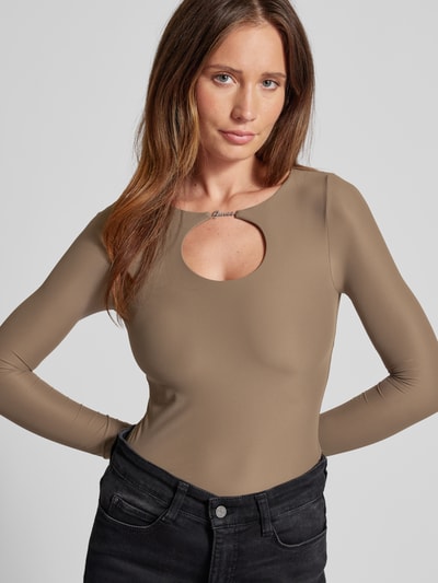 Guess Longsleeve mit Schlüsselloch-Ausschnitt Modell 'AMIRA' Taupe 3