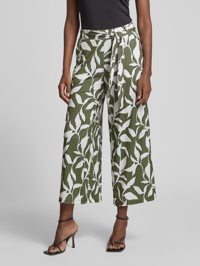 More & More Wide leg stoffen broek met strikceintuur Olijfgroen - 4