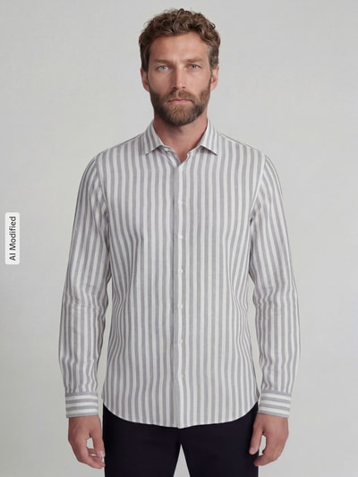 Jake*s Slim Fit Business-Hemd aus Leinen-Mix mit Kentkragen Dunkelgruen 4