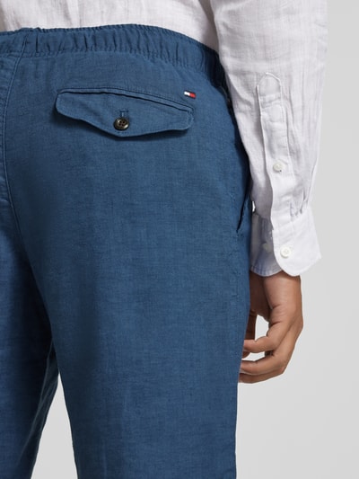 Tommy Hilfiger Regular fit linnen bermuda met tunnelkoord, model 'HARLEM' Oceaanblauw - 3