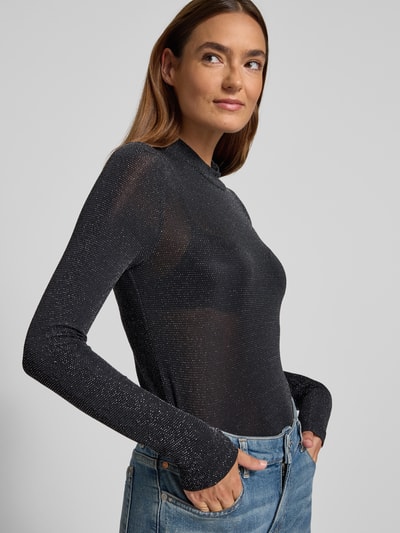 Jake*s Casual Shirt met lange mouwen en geribde ronde hals Zwart - 3