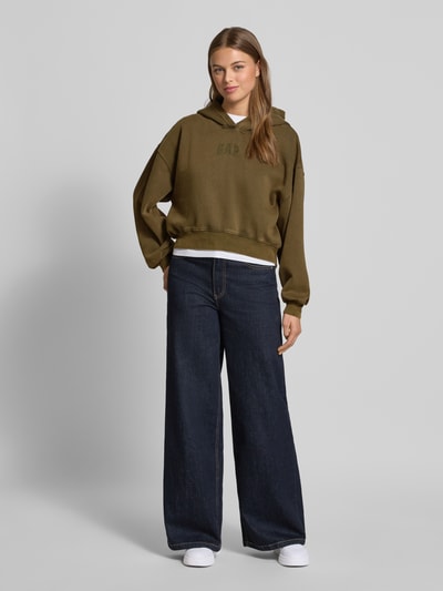 GAP Bluza z kapturem o krótkim kroju z nadrukiem z logo Zielony 1