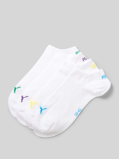 Produktfoto, Sneakersocken im 4er-Pack mit gerippten Bündchen von PUMA aus Baumwoll-Mix mit Stretch-Anteil, Label-Detail, weiß, 4er-Pack.