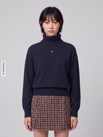 Tommy Jeans Regular Fit Rollkragenpullover aus reiner Baumwolle Marine 4