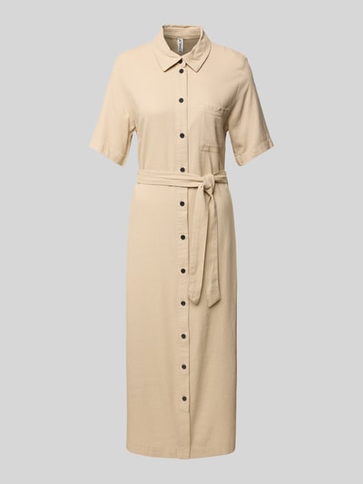 ONLY Tailliertes Hemdblusenkleid aus Viskose-Leinen-Mix Modell 'CARO' Taupe 2