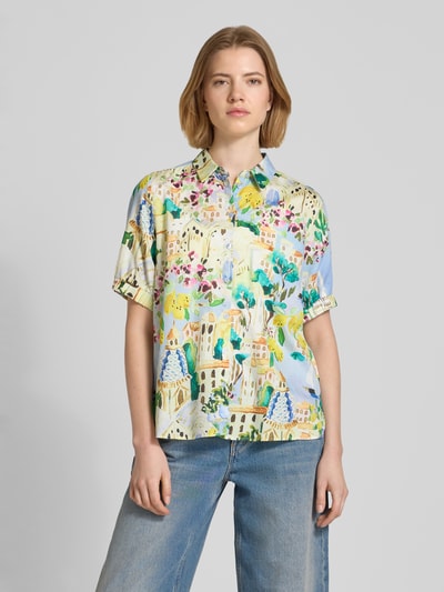 Milano Italy Regular Fit Bluse im Allover-Look Hellblau 4