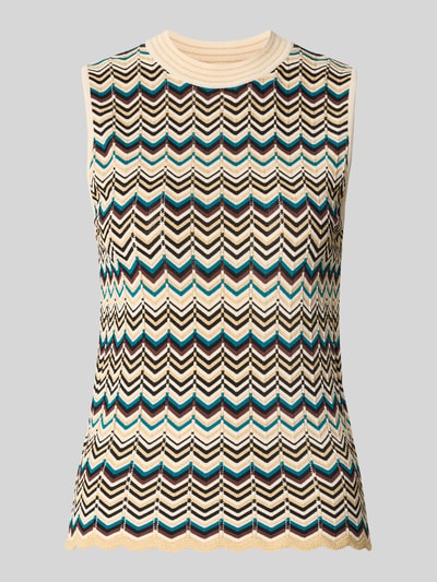 Produktfoto, Stricktop aus Viskose-Mix mit Rundhalsausschnitt von zero mit Muschelsaum und Körpernaher-Schnitt, grafisches Zickzackmuster