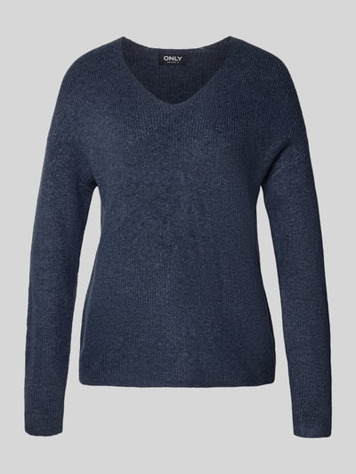 Only Regular Fit Strickpullover mit V-Ausschnitt Modell 'CAMILLA' Rauchblau Melange 2