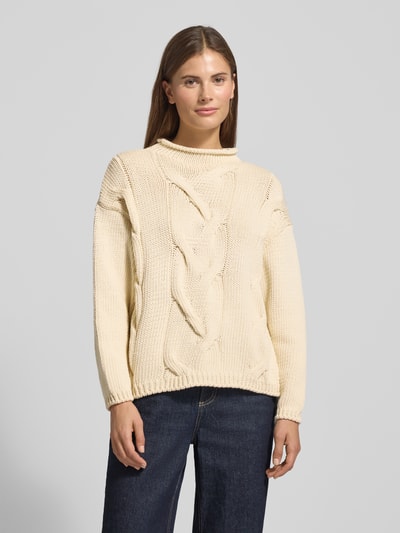 MANGO Strickpullover mit gerippten Abschlüssen Modell 'TRENZAS' Offwhite 4