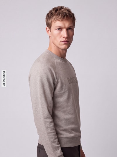 BOSS Green Sweatshirt mit tonalem Logo-Schriftzug Modell 'Salbo' Mittelbraun 3