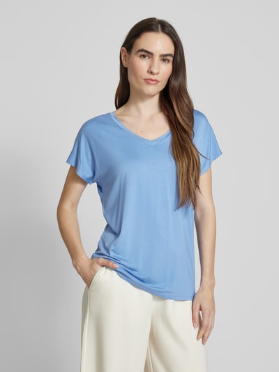 Soyaconcept T-Shirt mit geripptem V-Ausschnitt Modell 'Marica' Jeansblau 4