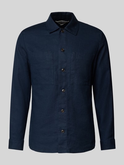 Matinique Slim fit overhemdjack van een mix van linnen en katoen, model 'PELTON' Marineblauw - 2