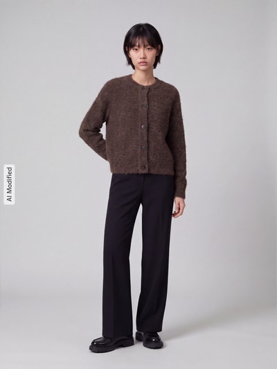 Selected Relaxed Fit Strickjacke aus Woll-Mix Modell 'LULU' Taupe 1