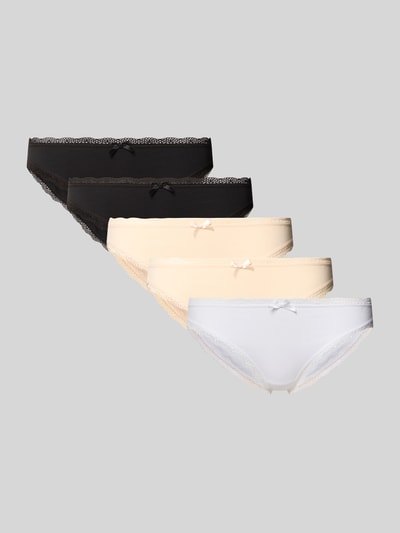 Produktfoto, Slim Fit Slip aus Baumwoll-Mix im 5er-Pack von DORINA, Damen Slip mit Spitzenbesatz in Schwarz, Beige und Weiß, elastische Textur