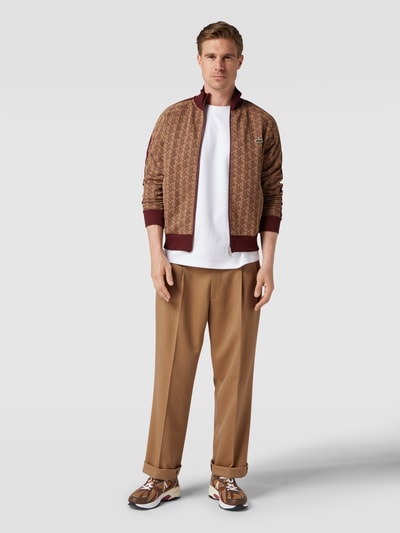 Lacoste Sweatjacke mit grafischem Allover-Muster (hellbraun 