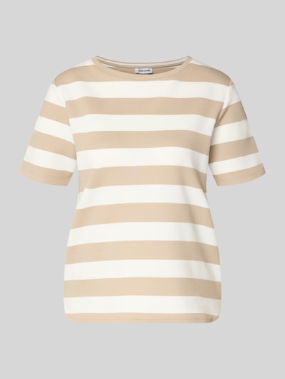 Produktfoto, T-Shirt mit Viskose-Anteil und Rundhalsausschnitt von More & More, beige-weiße Streifen, gerader Schnitt, glatte Textur